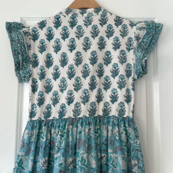 Darlington Isle Mixed Batik Prints Midi Dress Flutter Sleeves Abalone Buttons - Picture 7 of 9